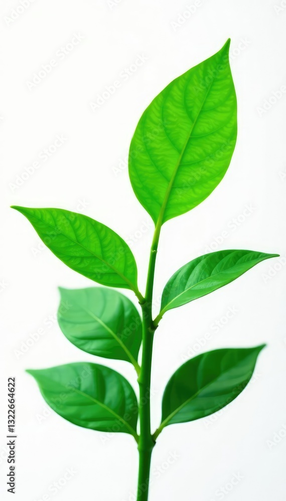 Leafy green plant growing from a white background, foliage, plant Leafy green plant growing from a white background, foliage, plant