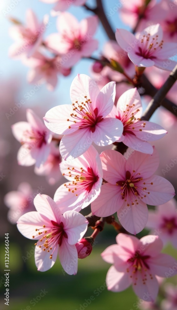 Pink and white flowers blooming in profusion on the branches of a flowering nanking cherry, spring, nature Pink and white flowers blooming in profusion on the branches of a flowering nanking cherry, spring, nature