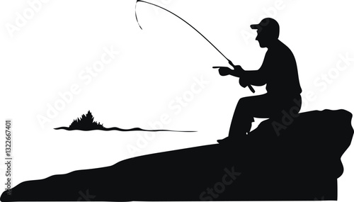 a silhouette of a man fishing