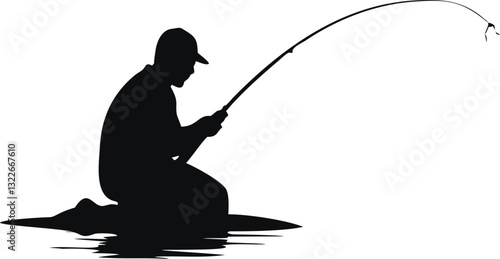 a silhouette of a man fishing