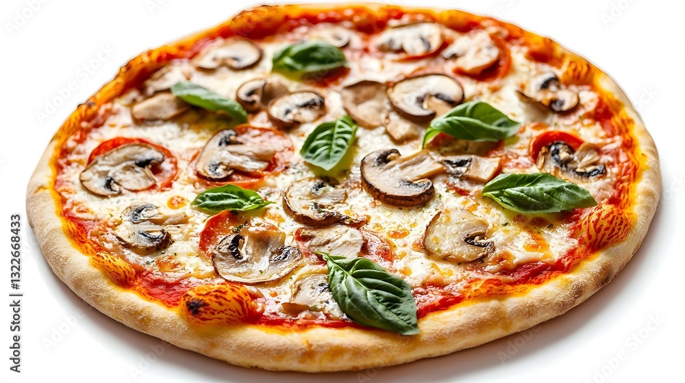 Delicious pizza with champignon mushrooms tomato Delicious pizza with champignon mushrooms tomato