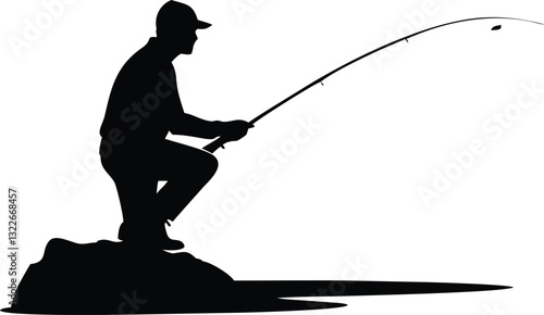 a silhouette of a man fishing