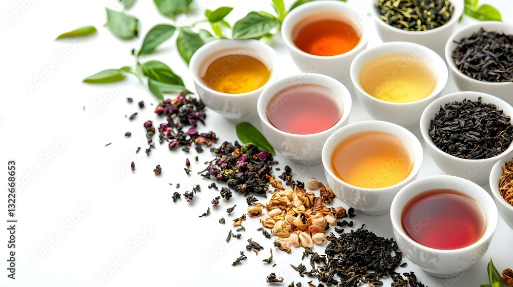 Collection of different teas in cups with tea Collection of different teas in cups with tea