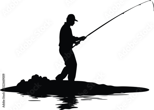 a silhouette of a man fishing