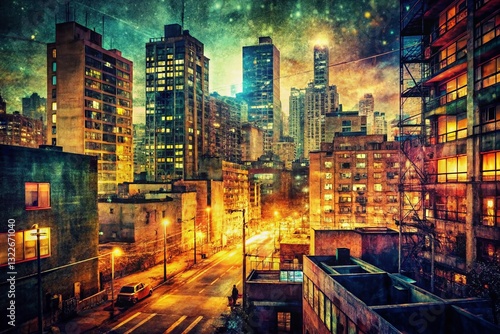 Vintage Abstract Urban Cityscape: Grunge Texture & Geometric Shapes