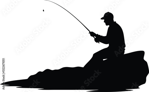 Man with fishing rod silhouette