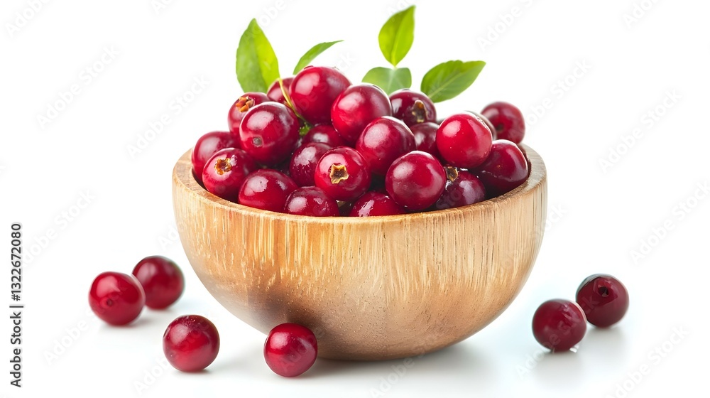 fresh red cowberry in wooden cup isolated fresh red cowberry in wooden cup isolated