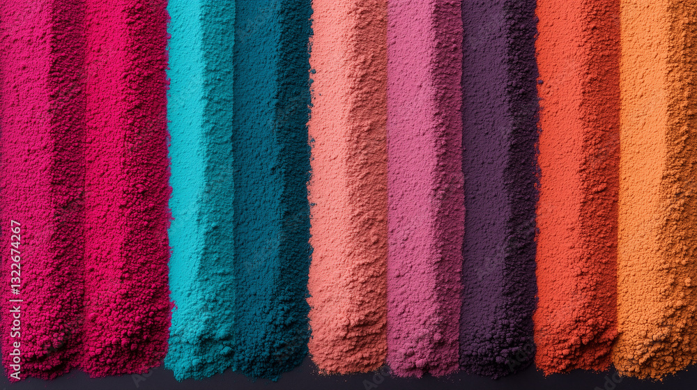 Obraz premium Brightly colored powders arranged in vibrant stripes for artistic purposes or crafting