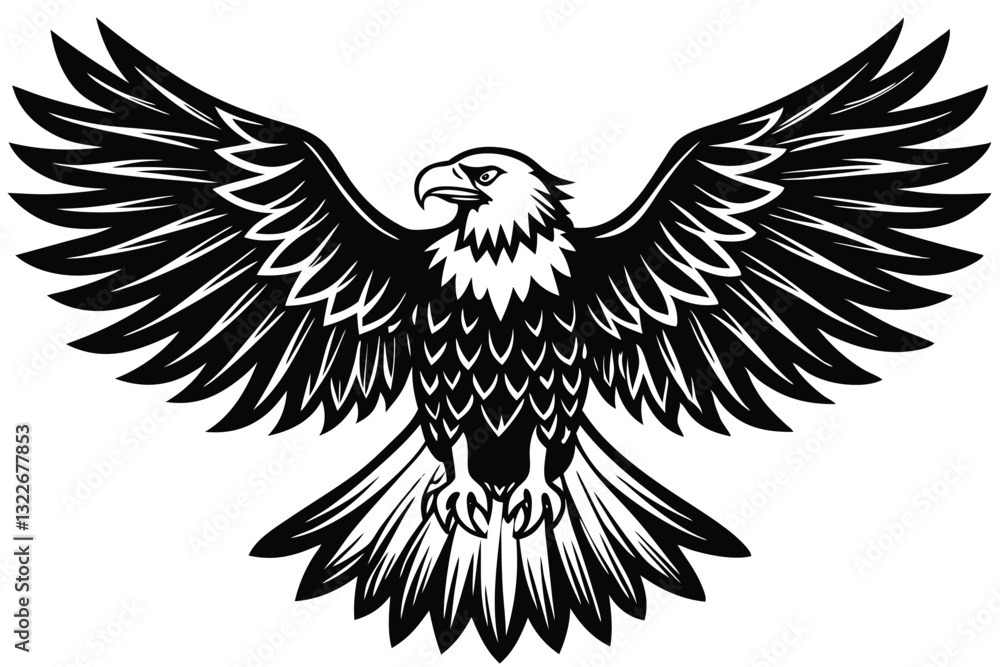 Fototapeta premium Bald Eagle Silhouette vector style lack and white flat vector