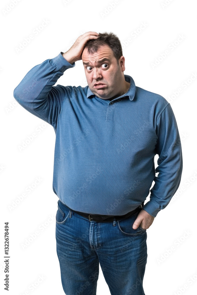 Fototapeta premium Middle age arab business man over isolated background confuse and wonder about question. Uncertain with doubt, thinking with hand on head. Pensive concept. 