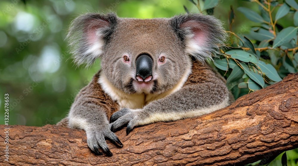 Naklejka premium The Koala is a marsupial native to Australia known for its cute appearance with large fluffy ears, round black nose, and bushy grey fur