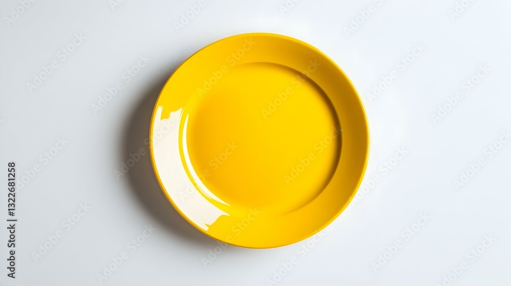Close up of a round yellow plate on a white Close up of a round yellow plate on a white