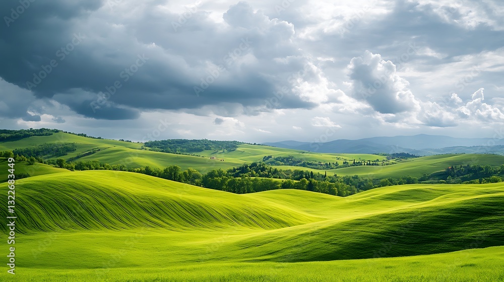 Naklejka premium Serene Rolling Hills of Tuscany under a Dramatic Sky