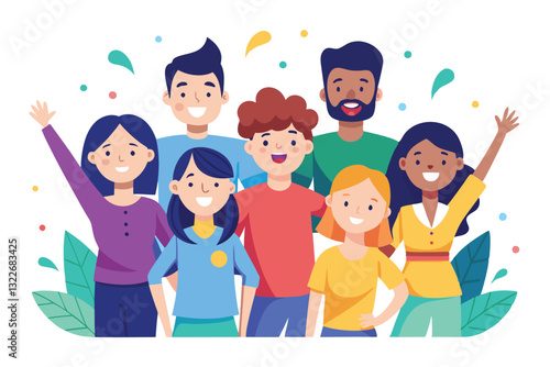 Happy business team rejoices, colleagues raised their hands up and rejoice in success and achievements