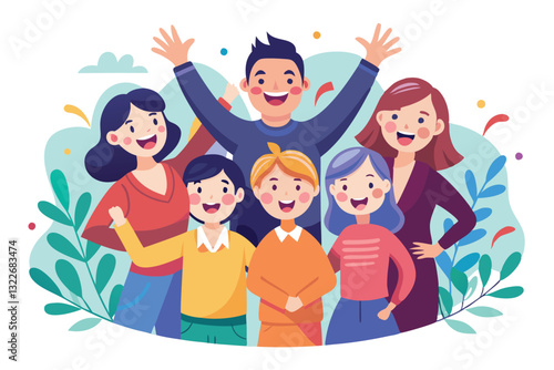 Happy business team rejoices, colleagues raised their hands up and rejoice in success and achievements