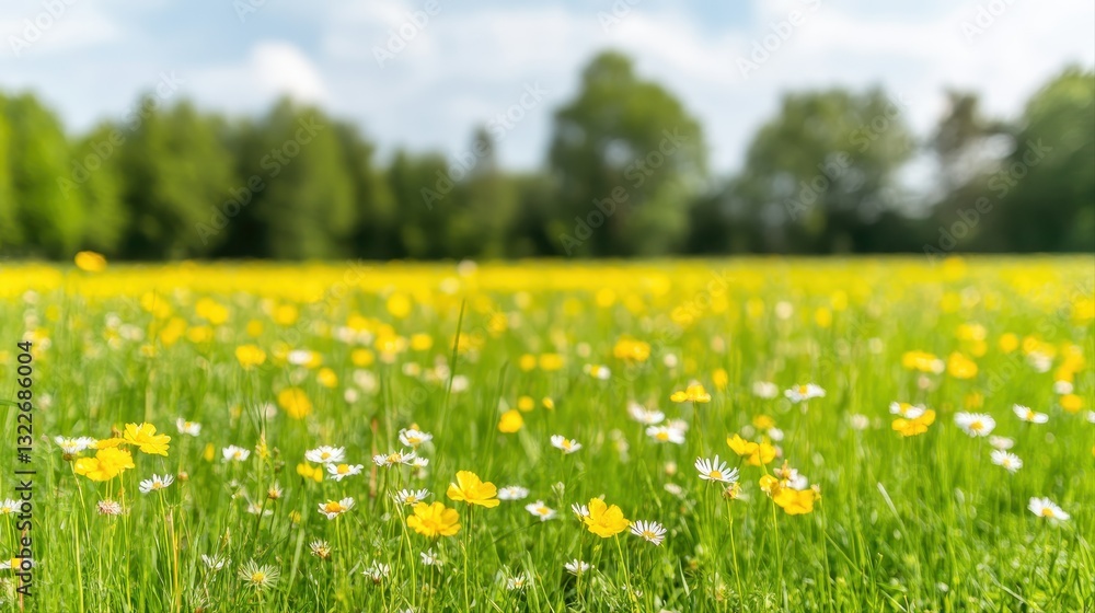 A stunning field of wildflowers in full bloom with colorful blossoms stretching across the landscape under a clear sky A stunning field of wildflowers in full bloom with colorful blossoms stretching across the landscape under a clear sky