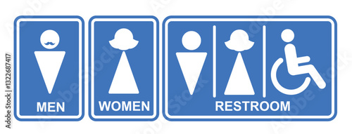 Restroom sign icon clipart set. Toilet bathroom signages clip art for men, women, pwd and wc privies pictogram public and private symbol vector illustration.
