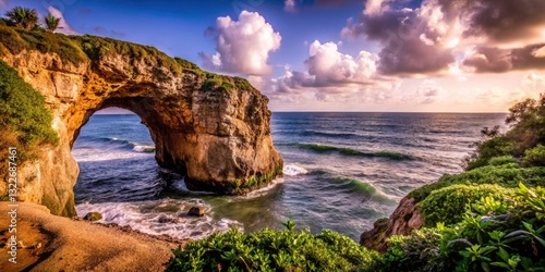 Arecibo Coastline: Dramatic Rock Arch at Cueva del Indio, Puerto Rico Daylight Landscape