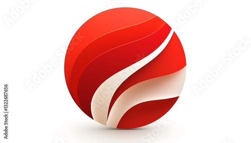 A red and white layered design presented on a white background