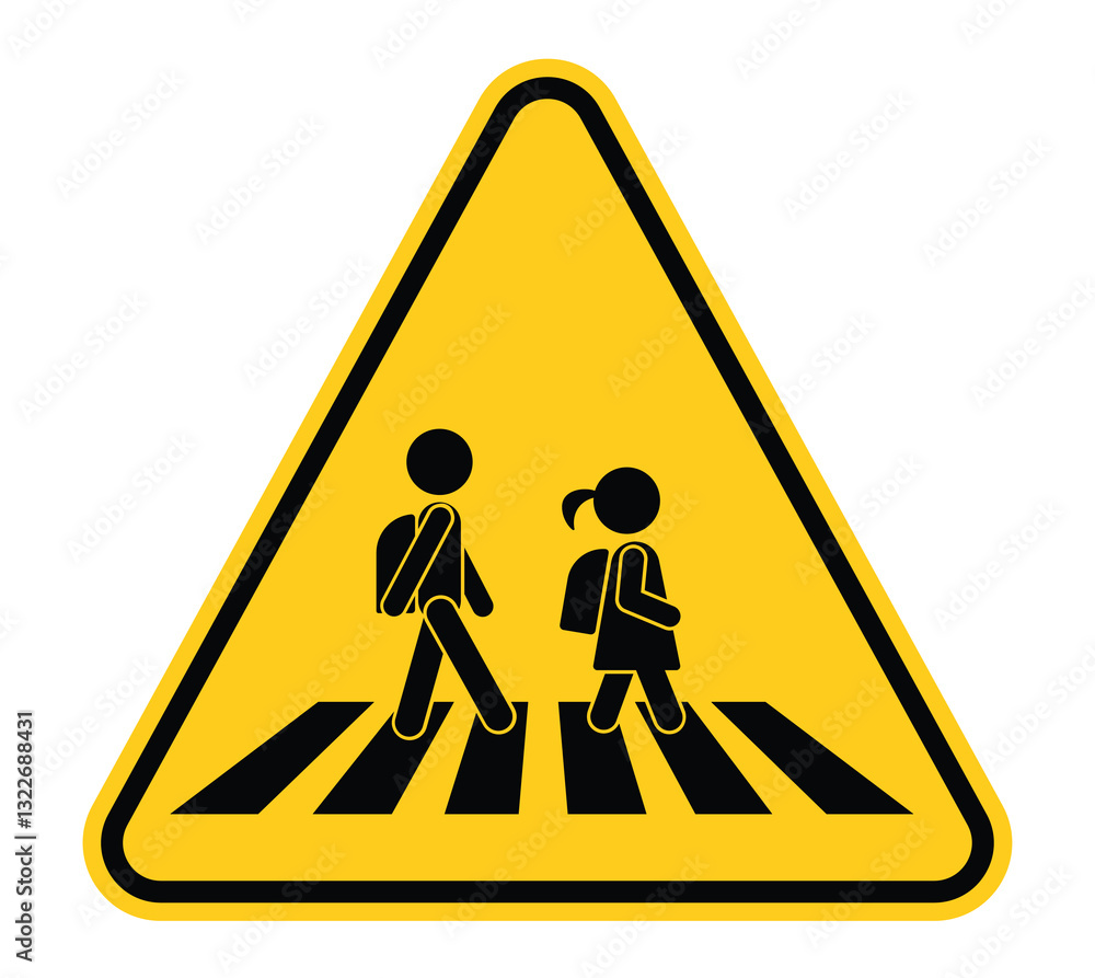 Pedestrian crossing road sign icon clipart. School zone crosswalk clip art traffic warning signage for safety street crossroad signboard vector illustration.
Pedestrian crossing road sign icon clipart. School zone crosswalk clip art traffic warning signage for safety street crossroad signboard vector illustration.