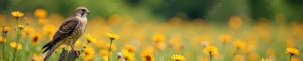 Elegant falcon perched on wildflowers, peaceful nature reserve nursery , animal, nursery, garden Elegant falcon perched on wildflowers, peaceful nature reserve nursery , animal, nursery, garden