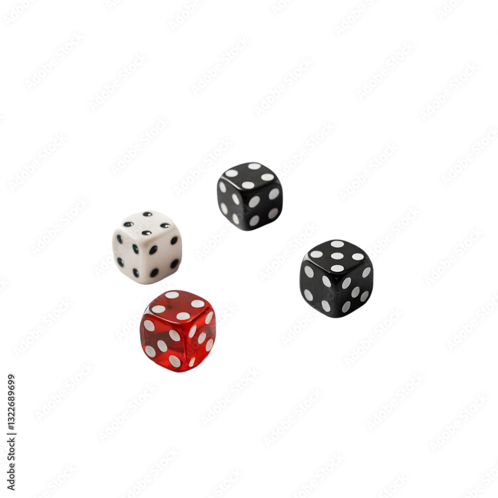 Dice Game: Black, White, Red Dice isolated on transparent background Dice Game: Black, White, Red Dice isolated on transparent background