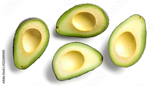Halved Avocados isolated on white background