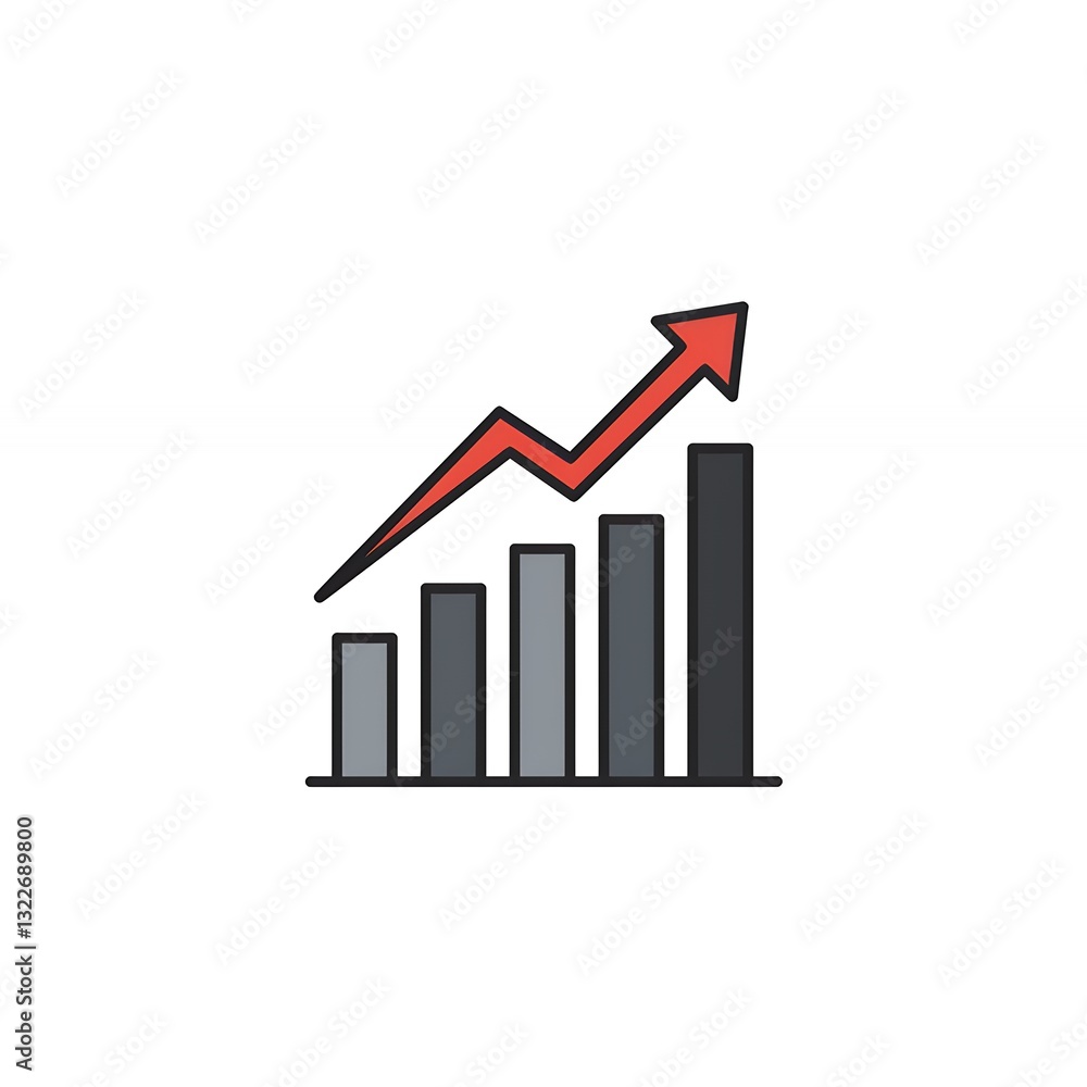 Rising Bar Graph with Red Arrow Showing Growth and Progress Rising Bar Graph with Red Arrow Showing Growth and Progress