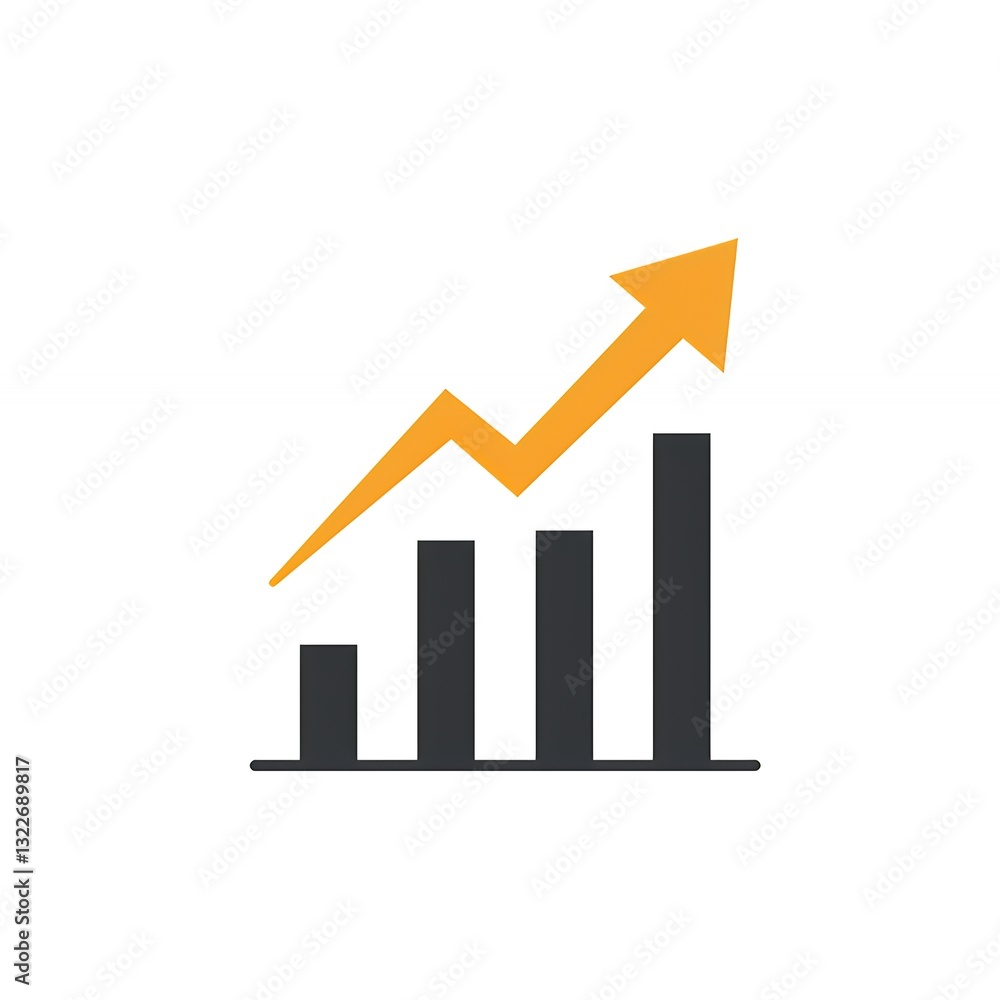 Rising bar graph with arrow showing upward trend and growth Rising bar graph with arrow showing upward trend and growth
