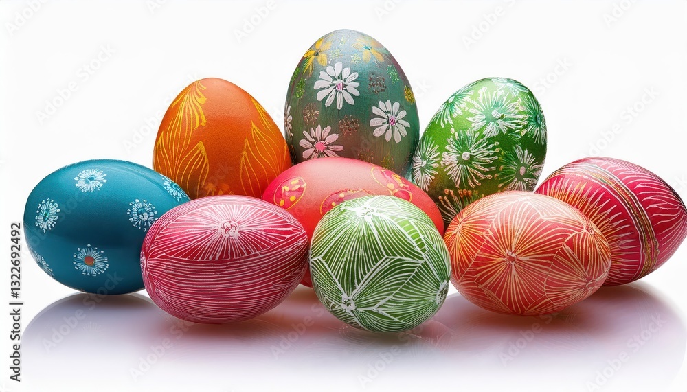 Vibrant Painted Easter Eggs Pop Against a Translucent Canvas, Showcasing Artistic Creativity and Eggstravagance for Spring Celebration. Vibrant Painted Easter Eggs Pop Against a Translucent Canvas, Showcasing Artistic Creativity and Eggstravagance for Spring Celebration.