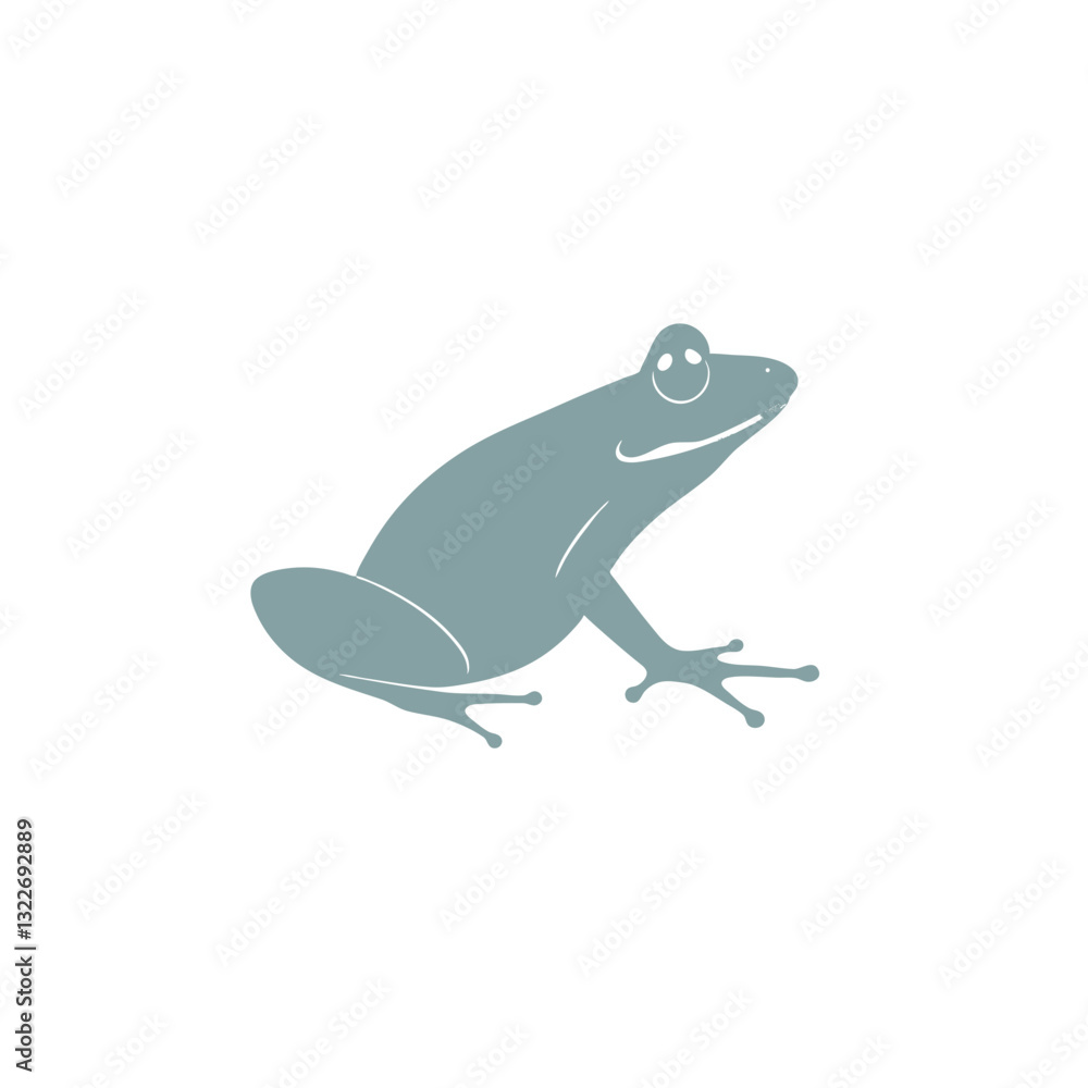 Fototapeta premium A stylized illustration of a green frog sits facing right, against a white background