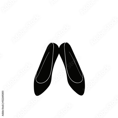 A pair of black, pointed-toe flats are depicted in a minimalist, high-contrast image