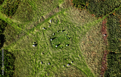 Obraz na płótnie The Druids Circle 4km S of Ulverston, Cumbria. aka Sunbrick, Birkrigg Common. Damaged. Bronze Age double circle. Cremation site. North at 11 o’clock w salonie