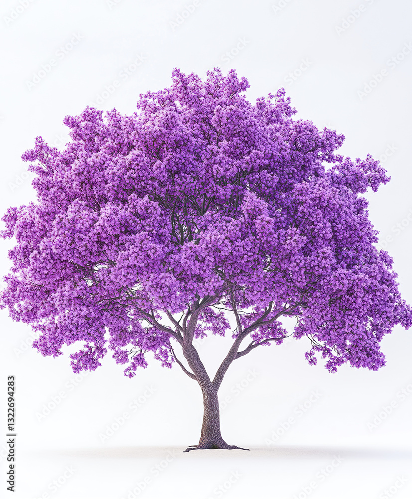 Fototapeta premium Vibrant purple tree with lush blossoms on white background