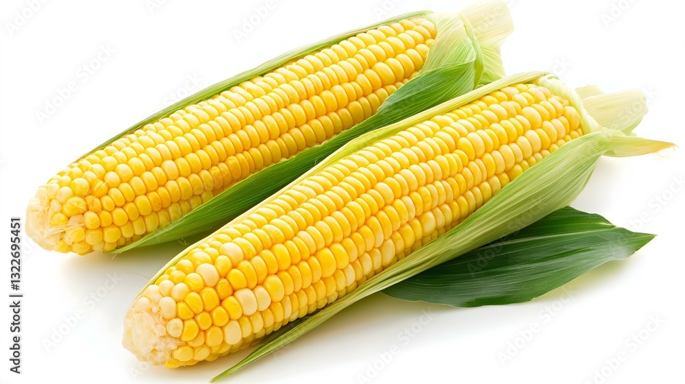 2 fresh corn ears with leaves isolated on white 2 fresh corn ears with leaves isolated on white