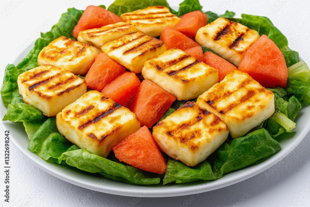 Exquisite overhead capture of a deliciously arranged plate of grilled tofu with colorful vegetables and garnishes Exquisite overhead capture of a deliciously arranged plate of grilled tofu with colorful vegetables and garnishes