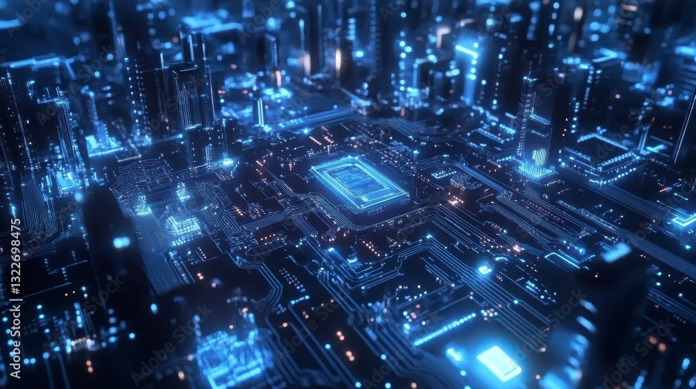 Naklejka premium Futuristic Digital Cityscape