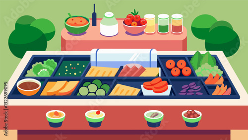 Elevate your salad game at our interactive salad bar where you can choose from a variety of fresh locallysourced ingredients.. Vector illustration