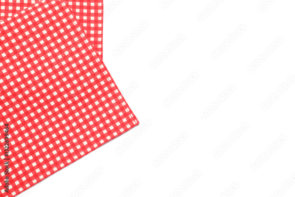 Red checkered tablecloth isolated on white, top view Red checkered tablecloth isolated on white, top view