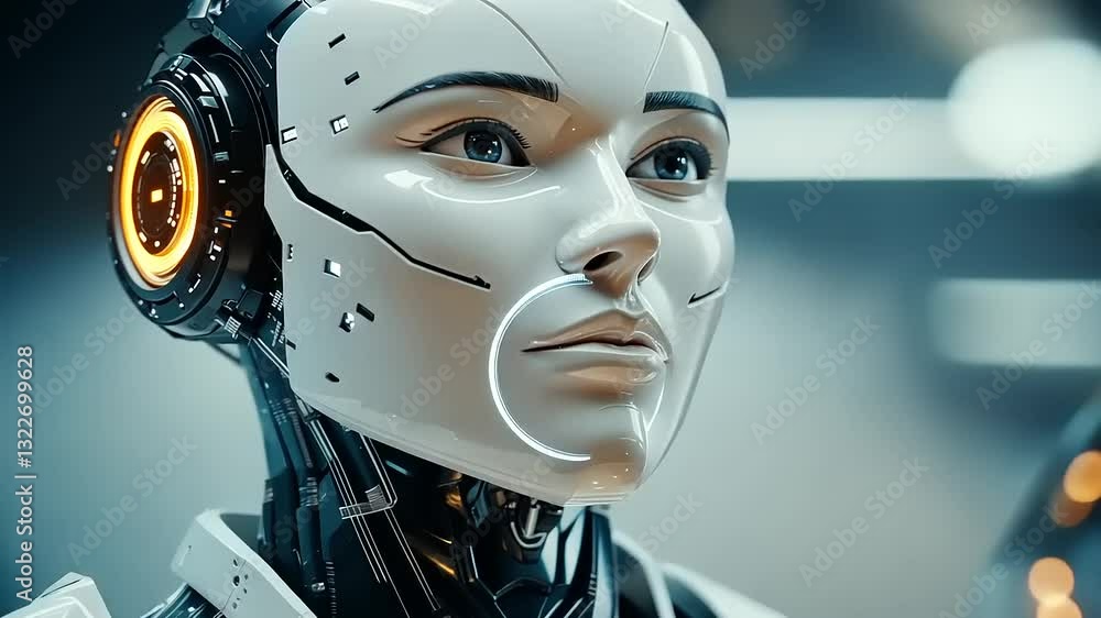 A futuristic humanoid robot with a sleek design and glowing elements. A futuristic humanoid robot with a sleek design and glowing elements.