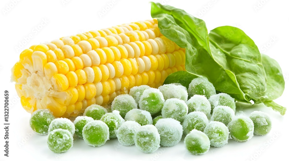 Frozen organic peas and corn isolated on white