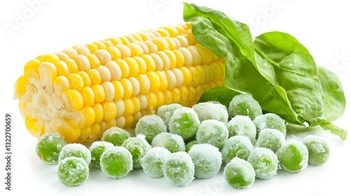 Obraz na płótnie Frozen organic peas and corn isolated on white w salonie