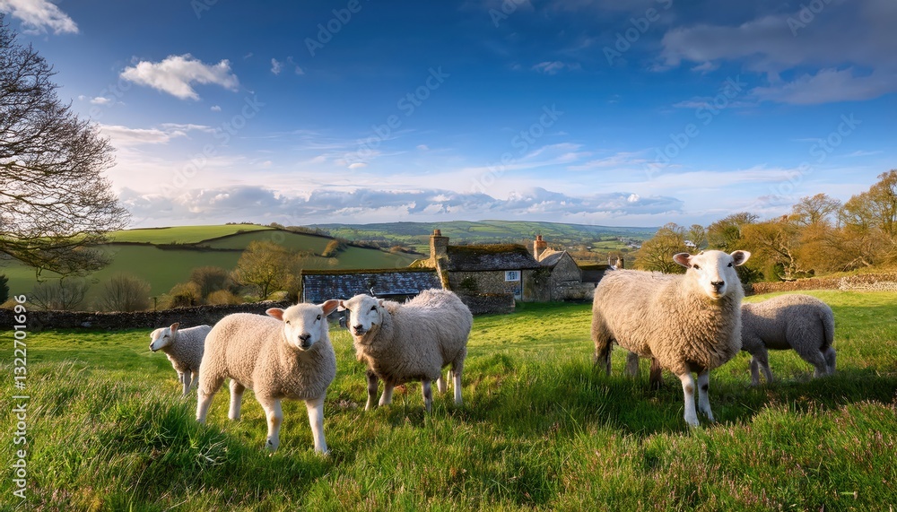 Gentle Grazing of Spring Lambs amidst Picturesque Elmton Village, Bolsover, Derbyshire A Warm and Serene Scene in the Heart of Rural England at Dawn. Gentle Grazing of Spring Lambs amidst Picturesque Elmton Village, Bolsover, Derbyshire A Warm and Serene Scene in the Heart of Rural England at Dawn.