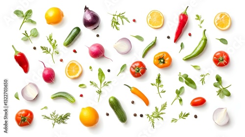 Wallpaper Mural Fresh Vegetables and Fruits Isolated on White Background Torontodigital.ca