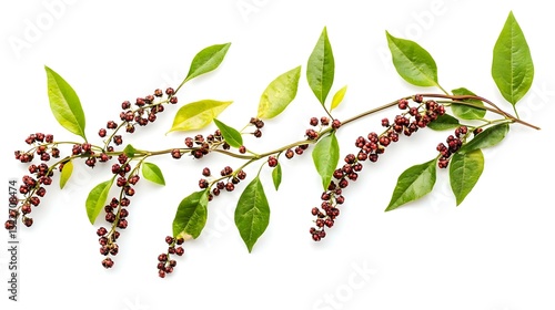 Schisandra Berries and Leaves isolated on white background