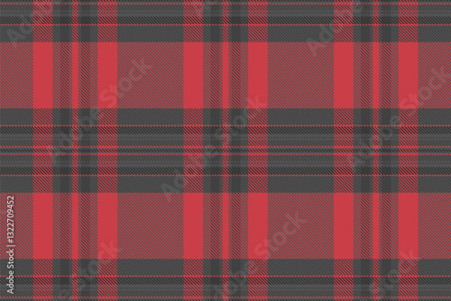 Repeating plaid tartan seamless, premium textile vector check. Ornate texture background fabric pattern in grey and red colors.