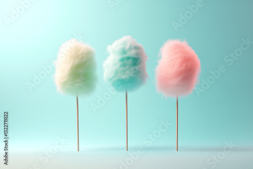 Premium Three Floating, Cotton Candy-Like Structures Arranged in a Horizontal