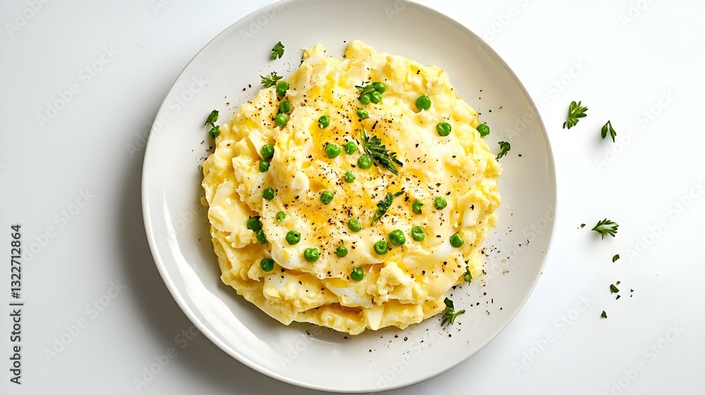 Scrambled eggs with peas isolated on white background Scrambled eggs with peas isolated on white background