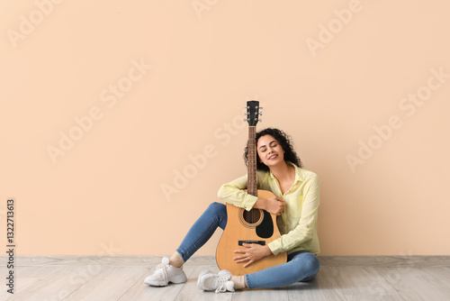 Relaxed young woman embraci...