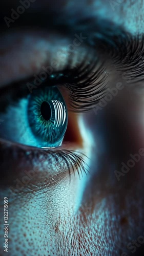 Close-up view of an eye revealing intricate details and vibrant colors in natural light